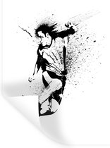 Muurstickers - Sticker Folie - Een illustratie van een persoon die een voetbal richting doel schiet - Jongens - Jongetje - Kind - 30x40 cm - Plakfolie - Muurstickers Kinderkamer - Zelfklevend Behang - Zelfklevend behangpapier - Stickerfolie