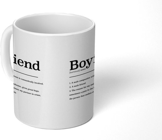 Mok - Koffiemok - Boyfriend - Woordenboek - Quotes - Spreuken - Vriend definitie - Mokken - 350 ML - Beker - Koffiemokken - Theemok - Mok met tekst
