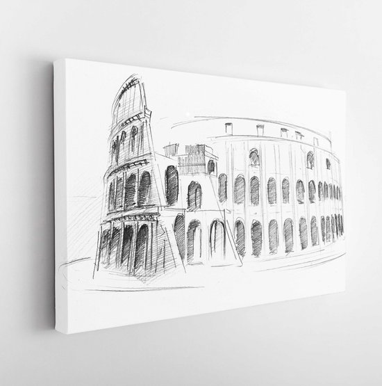 Potloodtekening van een colosseum in Roma, Italië - Modern Art Canvas - Horizontaal - 99109412 - 150*110 Horizontal