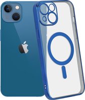 ShieldCase geschikt voor Apple iPhone 13 hoesje transparant Magneet metal coating - donkerblauw - Shockproof hoesje - Extra robuuste rand - Beschermhoesje - Shockproof Hardcase - Transparant doorzichtig hoesje