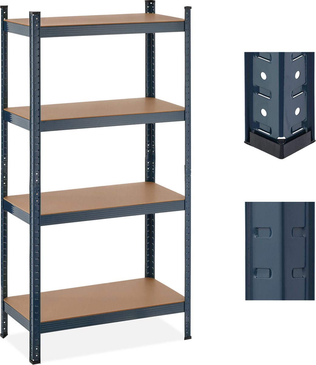Relaxdays stalen stellingkast - 4 planken - 280 kg - stellingrek garage - opbergrek kelder