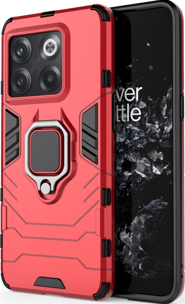 Mobigear Hoesje geschikt voor OnePlus 10T Telefoonhoesje Hardcase | Mobigear Armor Ring Backcover Shockproof met Ringhouder | Schokbestendig 10T Telefoonhoesje | Anti Shock Proof - Rood