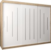 InspireMe - Kledingkast met 3 schuifdeuren, Modern-stijl, Een kledingkast met planken (BxHxD): 250x200x62 - MALTESE 250 Sonoma Eik + Wit Mat
