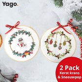 Yago Hangende Kerstballen Kerstkrans & Sneeuwpop Kerstkrans  - Borduurpakket | Starterskit | Alles inbegrepen | Patroon | Borduurring | Borduurgaren | Voor volwassen | Creatief | Hobby | Borduren | Ontstressen | Borduurset  | Kerstmis | Kerst