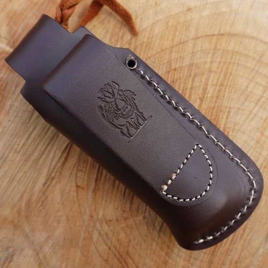 Leather large folding knife belt pouch brown