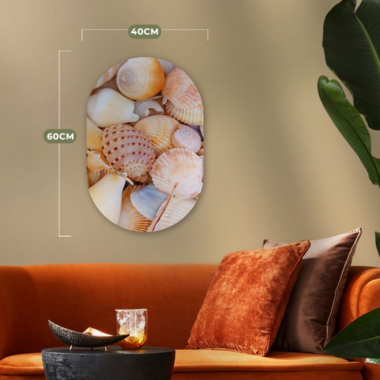 Ovale mural - Décoration murale en plastique - Tableau ovale - Coquillages - Plage - Été - Oranje - 40x60 cm - Forme miroir ovale sur plastique