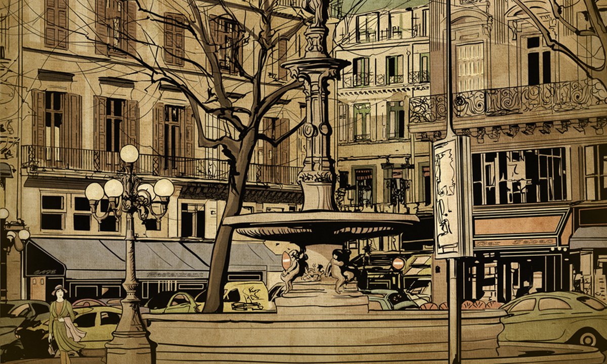 Fotobehang - Parisian fountain.