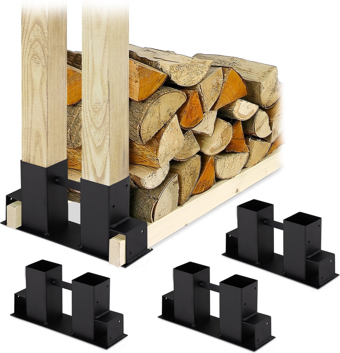 houtopslag haardhout - diy - set van 4 - stapelhulp - metaal - zwart