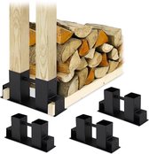 Relaxdays houtopslag diy - set van 4 - stapelhulp voor brandhout - haardhoutopslag staal