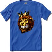 Oranje Leeuw - WK en EK voetbal - koningsdag en Koninginnedag feest kleding - T-Shirt - Meisjes - Royal Blue - Maat 12 jaar