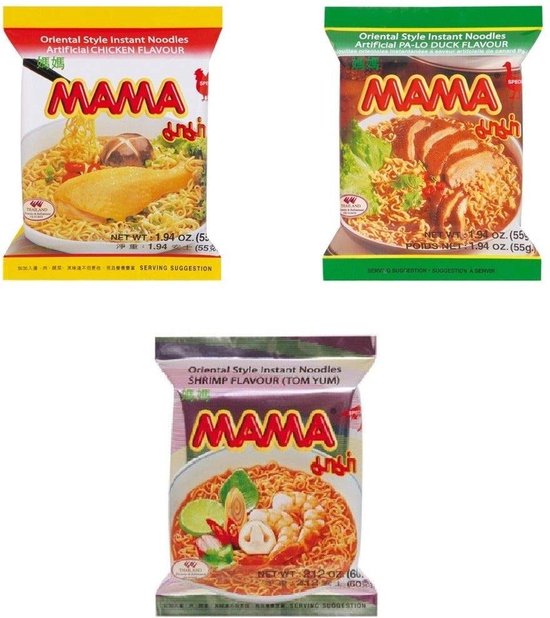 Mama Instant Noedels Noodles Mix (Eend, Garnaal, Kip) 30 x 55 Gram