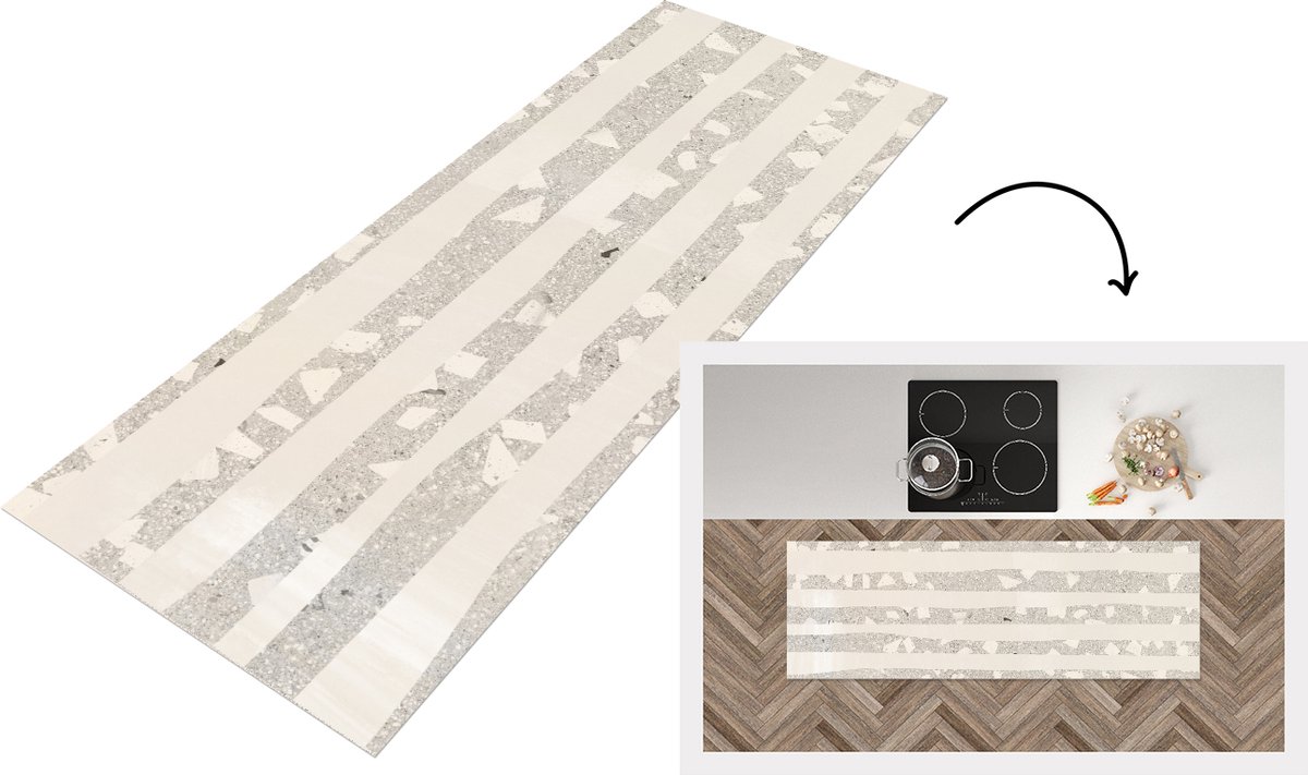 KitchenYeah Keukenloper - Loper keuken - Terrazzo - Terras - Pastel - 150x50 cm - Keukenloper vinyl Multicolor