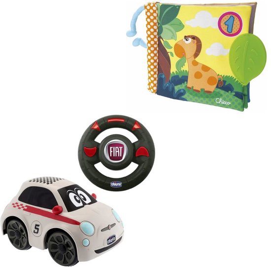 Chicco bundel - Fiat 500 - Bestuurbare Speelgoedauto & Babyboekje Junior 19 X 19 Cm Polyester Geel/groen