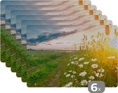 Placemat - Placemats kunststof - Bloemen - Madelief - Natuur - Zon - Horizon - 45x30 cm - 6 stuks - Hittebestendig - Anti-Slip - Onderlegger - Afneembaar