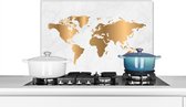 Spatscherm keuken 60x40 cm - Kookplaat achterwand Wereldkaart - Goud - Marmerlook - Luxe - Design - Muurbeschermer - Spatwand fornuis - Hoogwaardig aluminium
