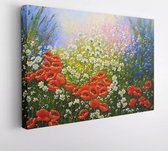 Bloemen, klaprozen, digitale schilderijen landschap - Modern Art Canvas - 638987221 - 130*90 Horizontal