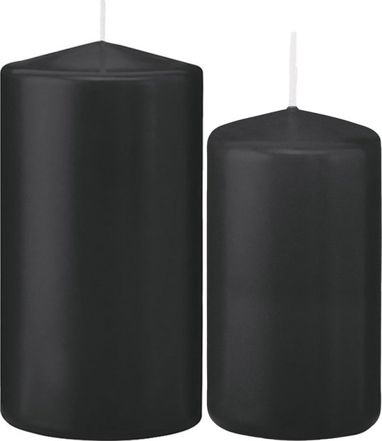 Trend Candles - Cilinder Stompkaarsen set 4x stuks zwart 12 en 15 cm