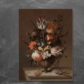 Wanddecoratie / Schilderij / Poster / Doek / Schilderstuk / Muurdecoratie / Fotokunst / Tafereel Stilleven met bloemenvaas en dode kikvors - Jacob Marrel gedrukt op Forex