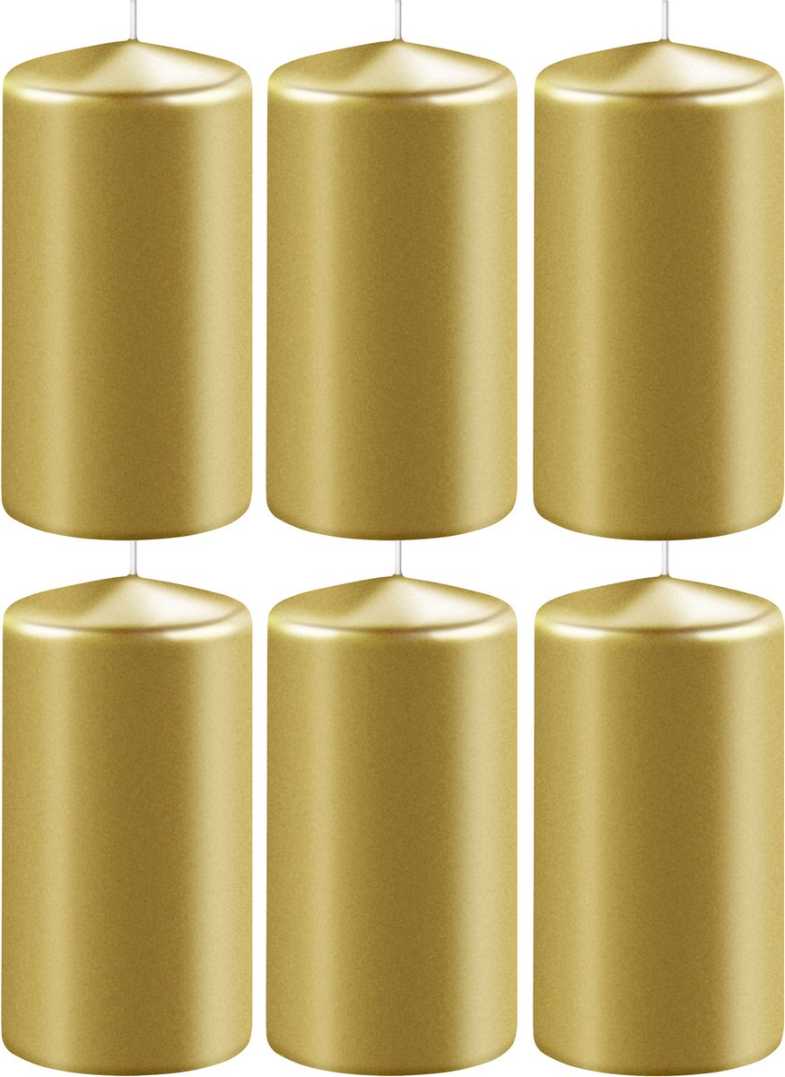 Enlightening Candles 6x Metallic gouden cilinderkaarsen/stompkaarsen 6 x 8 cm 27 branduren - Geurloze kaarsen metallic goud - Woondecoraties Goudkleurig