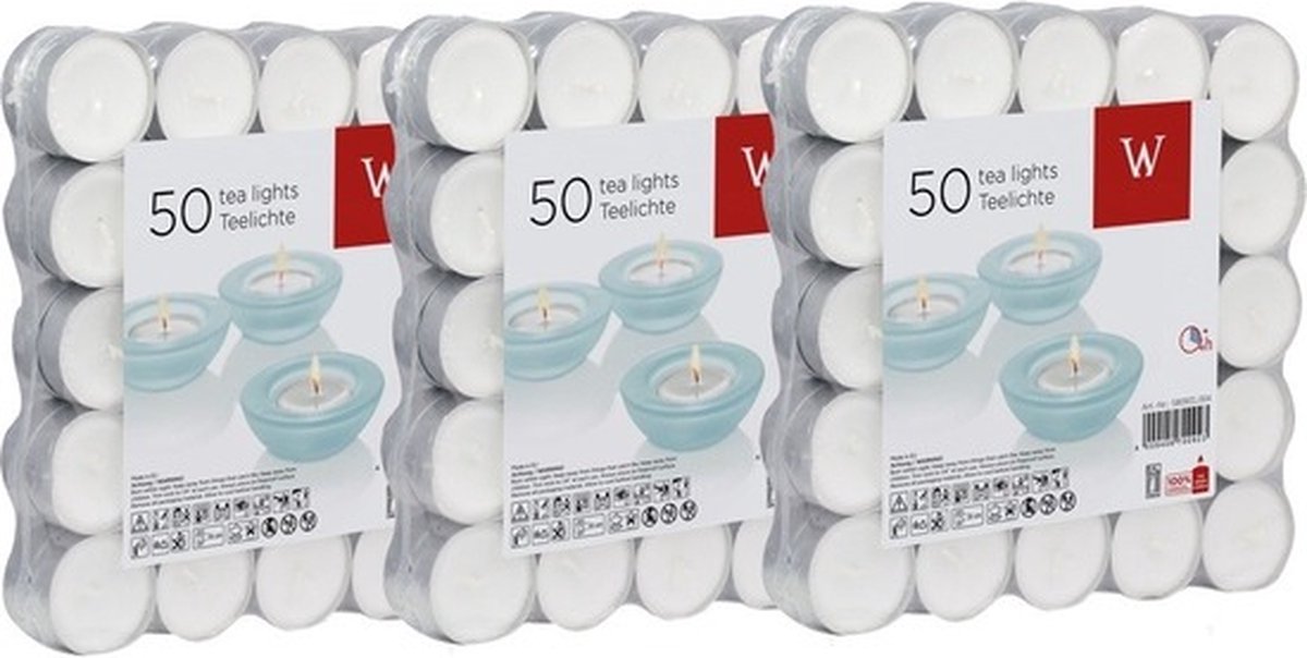 Trend Candles 150x Witte theelichtjes/waxinelichtjes 4 branduren - Geurloze kaarsen