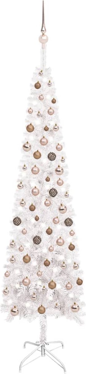 Prolenta Premium - Kerstboom met LED's en kerstballen smal 240 cm wit