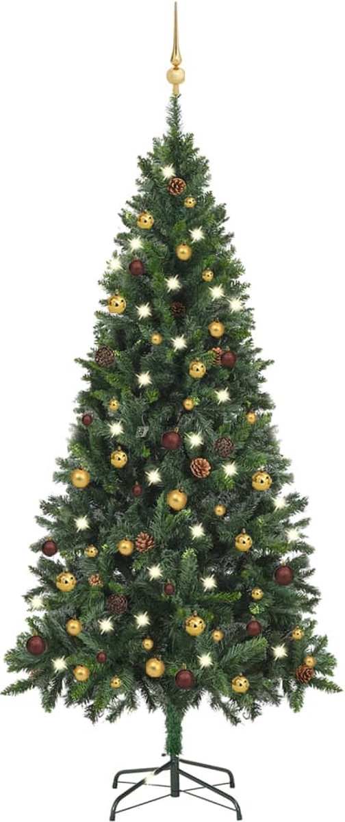Prolenta Premium - Kunstkerstboom met LED's en kerstballen 180 cm groen