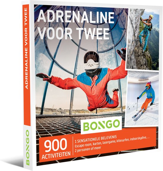 Bongo Bon België - Bon cadeau Adrenaline for Two - Carte cadeau: 900 activités stimulantes: salle d'évasion, karting, laser tag, kite surf, plongée et plus