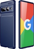 Mobigear Hoesje geschikt voor Google Pixel 7 Pro Telefoonhoesje Flexibel TPU | Mobigear Racing Backcover | Pixel 7 Pro Case | Back Cover - Blauw