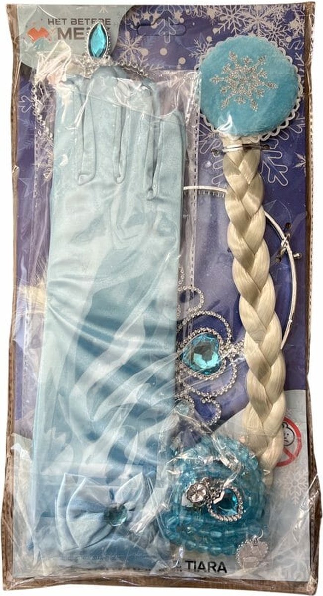 Frozen verkleedkleding - Prinsessenjurk meisje - Elsa jurk - Het Betere Merk - Prinsessenkroon - 122/128 - tiara - Toverstaf - Lange Prinsessenhandschoenen - Haarvlecht - Juwelen - Prinsessen — afbeelding 5