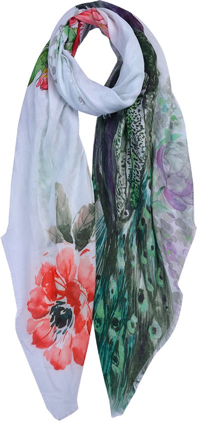 Juleeze Sjaal Dames Print 90x180 cm Wit Synthetisch Bloemen Shawl Dames