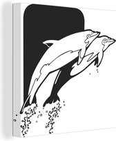 Canvas Schilderij Dolfijnen - Zwart - Wit - 20x20 cm - Wanddecoratie