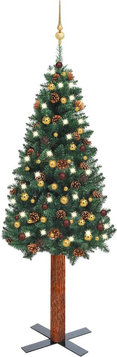 Prolenta Premium - Kerstboom met LED's en kerstballen smal 180 cm groen