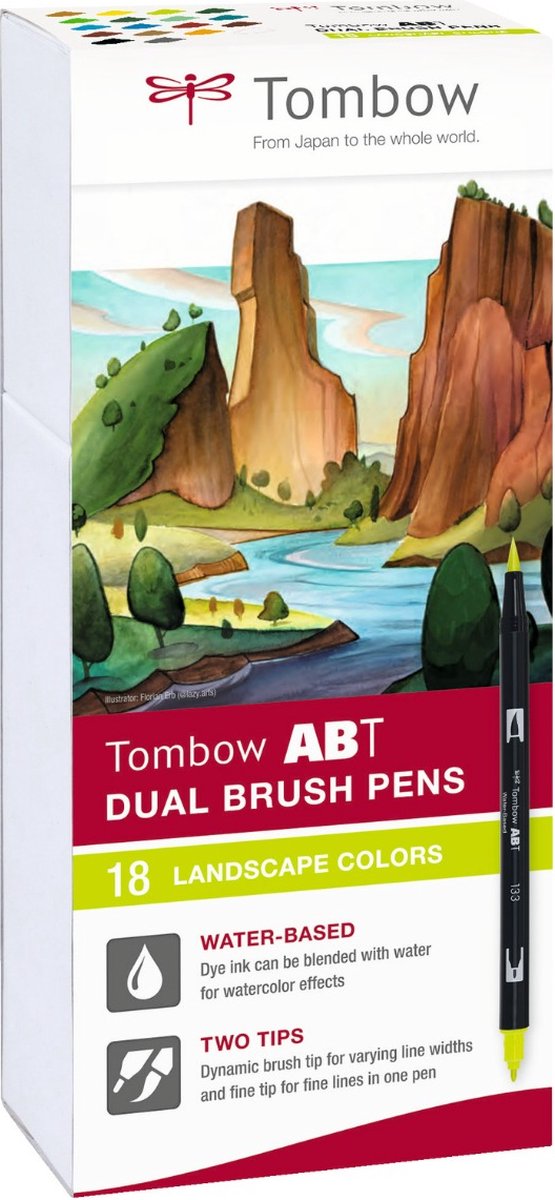 Tombow ABT Dual-Brush tekenpennen – Natuur kleuren – Set van 18
