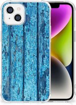 Shockproof Case Geschikt voor iPhone 14 Telefoonhoesje met doorzichtige rand Wood Blue