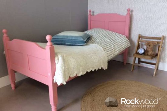 Lit enfant Rockwood® Amalia Pink avec sommier à lattes et barrière de lit blanche