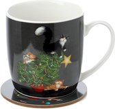 Kim Haskins - Chats Christmas Tree Chaos - Tasse de Noël avec dessous de verre
