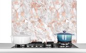 Spatscherm keuken 100x65 cm - Kookplaat achterwand Marmer - Rose goud - Luxe - Patronen - Muurbeschermer - Spatwand fornuis - Hoogwaardig aluminium