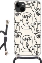 Telefoonhoesje Geschikt voorApple Iphone 14 Plus - Gezicht - Patronen - Line art - Siliconen - Crossbody - Backcover met Koord - Telefoonhoesje met koord - Hoesje met touw