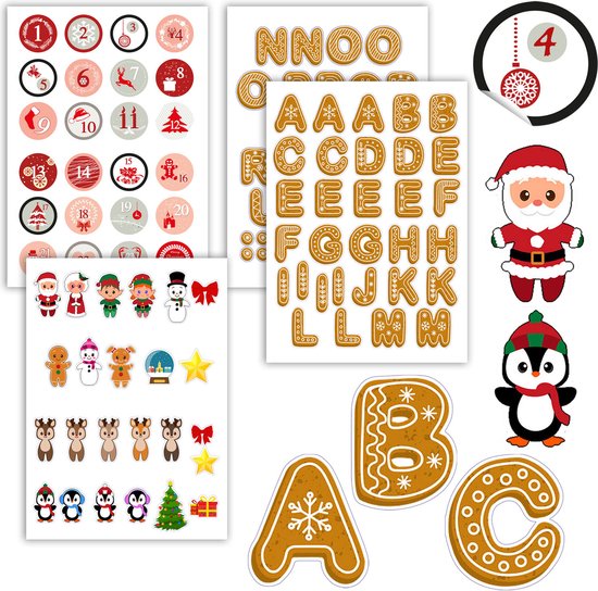 Knutselpakket: Advent Kalender Cijfers 1-24 - Letters voor Namen - Kerststickers Nummer Stickers