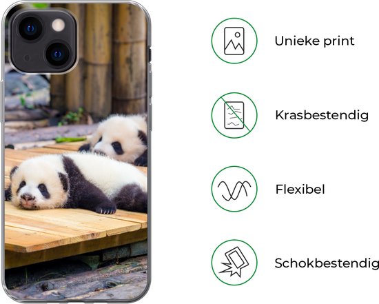 Coque iPhone 13 mini - Pandas - Sol - Bois - Siliconen