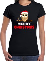 Bellatio Decorations leuk dieren Kerst T-shirt Christmas uil - shirt - dames - zwart S