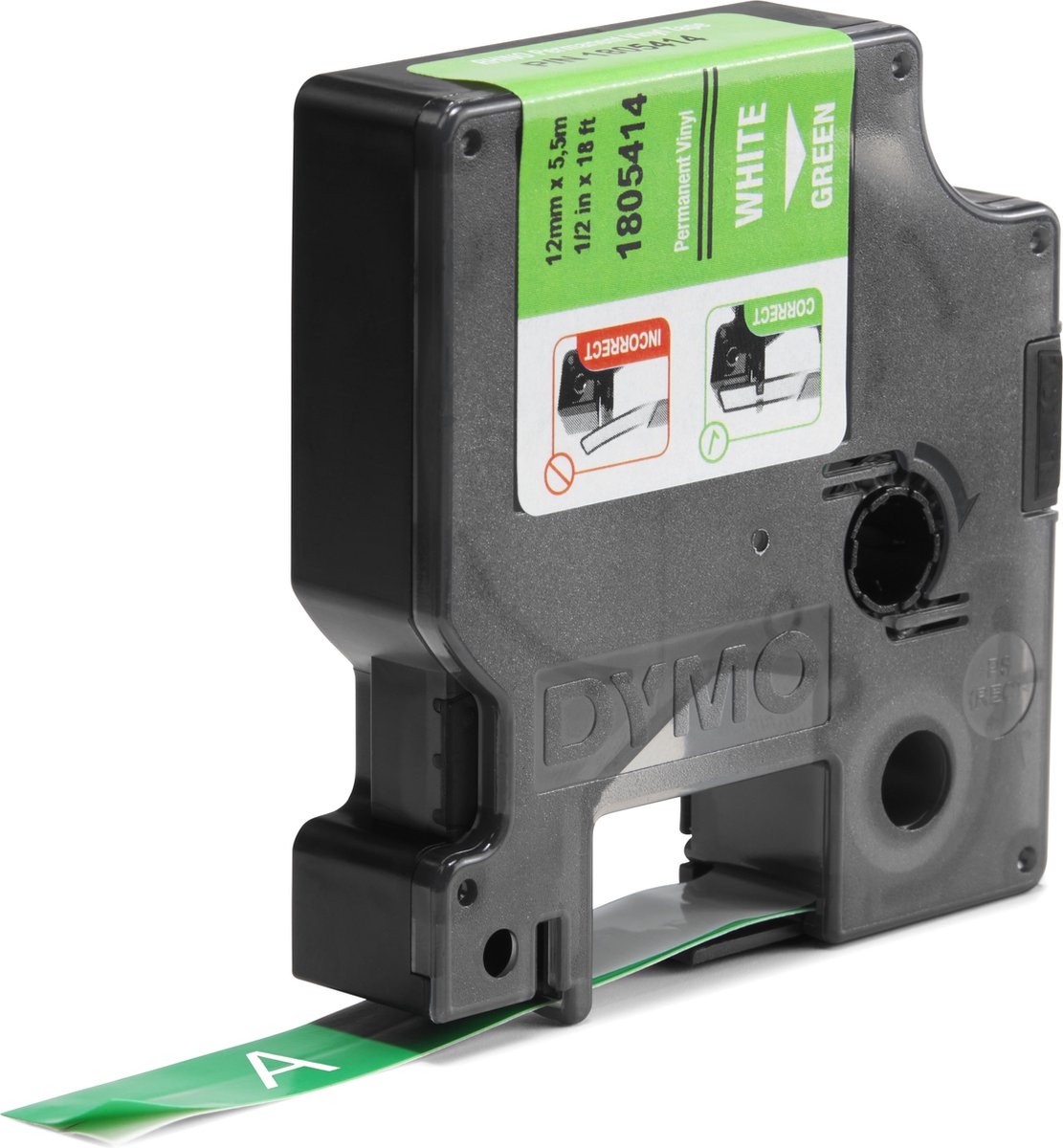 Dymo Rhino industriële etiketten, vinyl, 12 mm x 5,5 m, zwart op wit