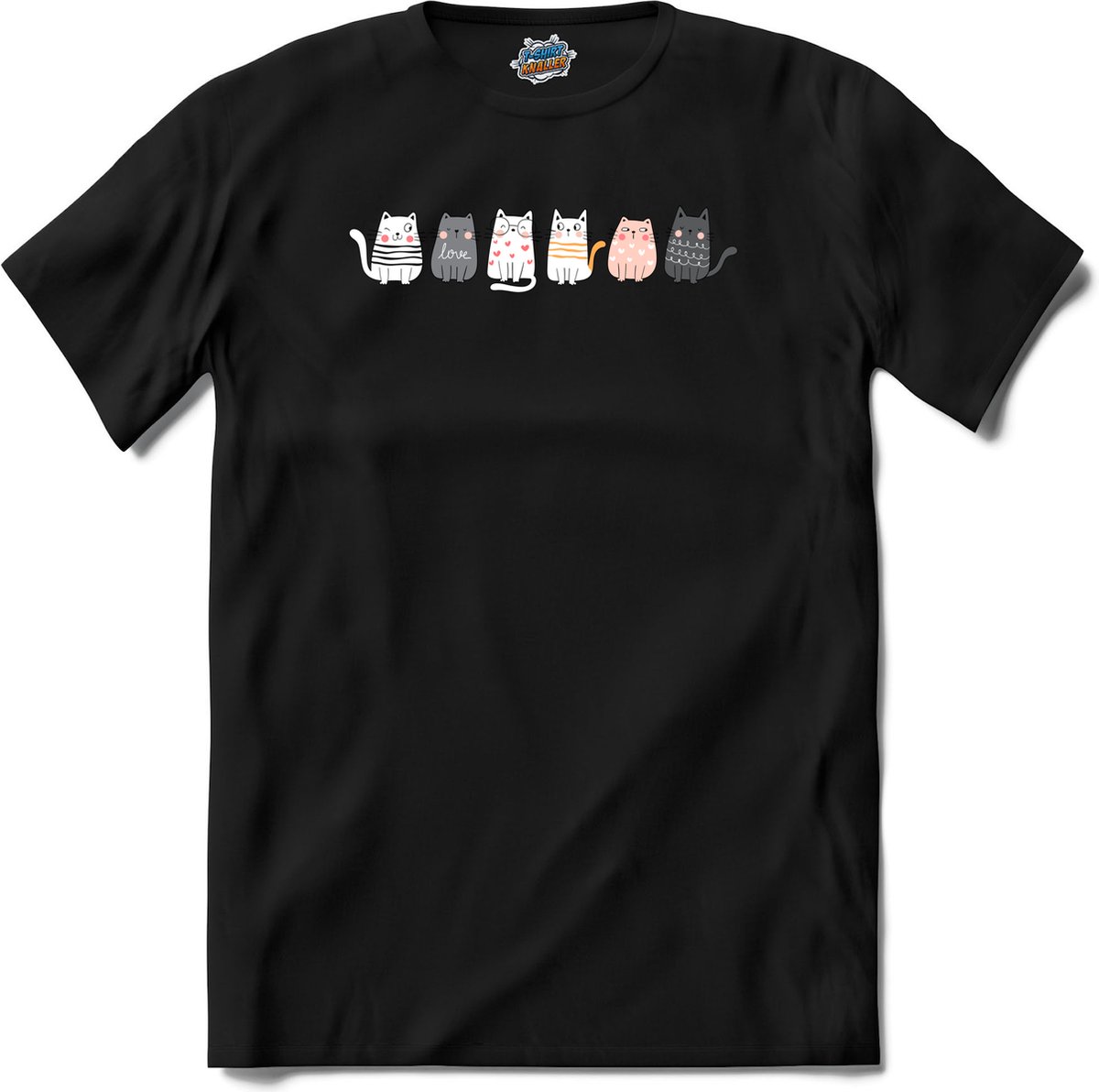 Katten vrienden - T-Shirt - Heren - Zwart - Maat XL
