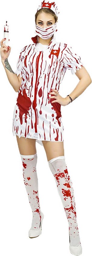 Jurk - Verpleegster - Zuster - Halloween kostuum - Bloed - Carnavalskleding - Carnaval kostuum dames - One Size