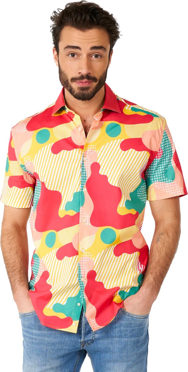 OppoSuits SHIRT Short Sleeve Coral Camo - Heren Overhemd - Carnavalskleding - Zomer Shirt - Mix Kleur - Maat L