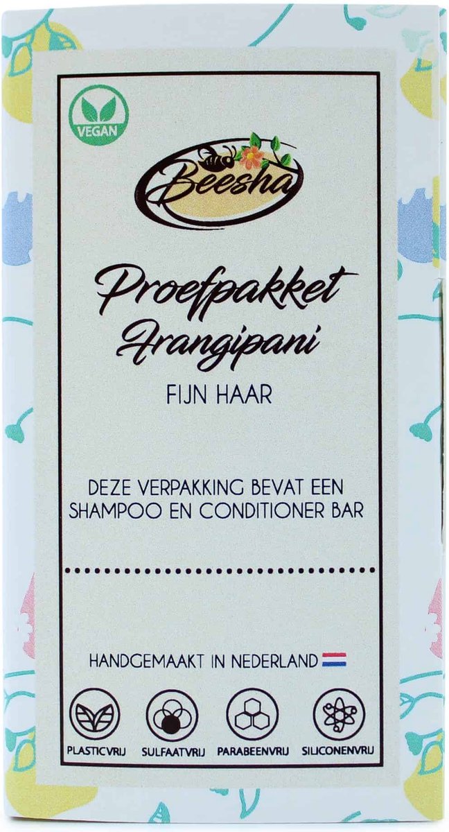 Beesha Proefpakket Frangipani Duo | Shampoo Bar & Conditioner Bar | 100% Vegan | CG Proof | Sulfaatvrij | Parabeenvrij | Silicoonvrij