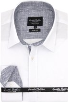 Heren Overhemd - Slim Fit - Chambray Contrastbeleg - Wit - Maat S