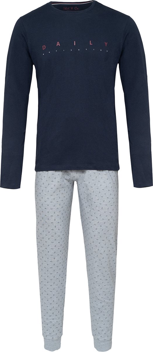 Phil & Co Lange Heren Winter Pyjama Set Katoen Blauw - Maat XXL