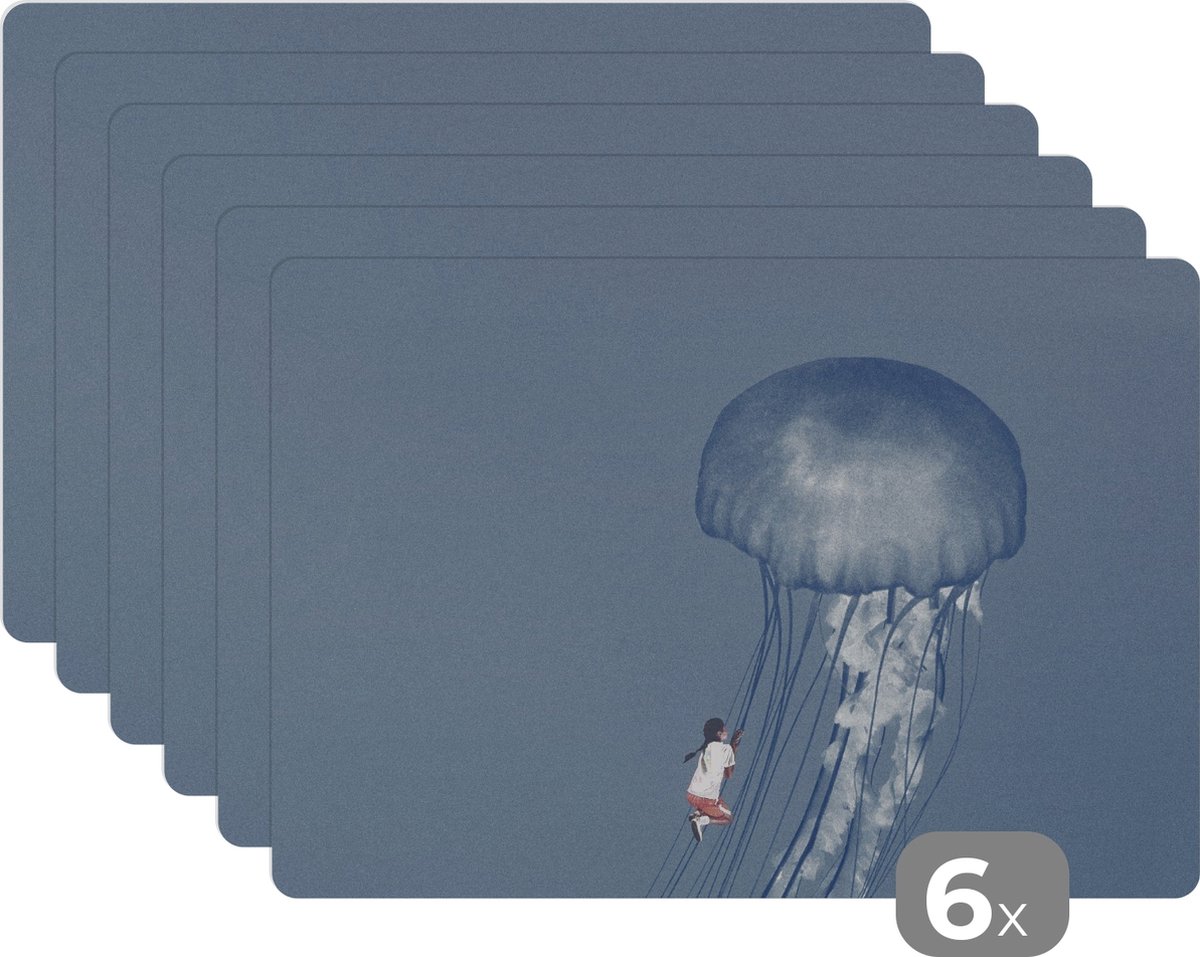 Placemat - Kinderen - Zeedieren - Vintage - Kwal - Tafel - Placemats - 45x30 cm - 6 stuks