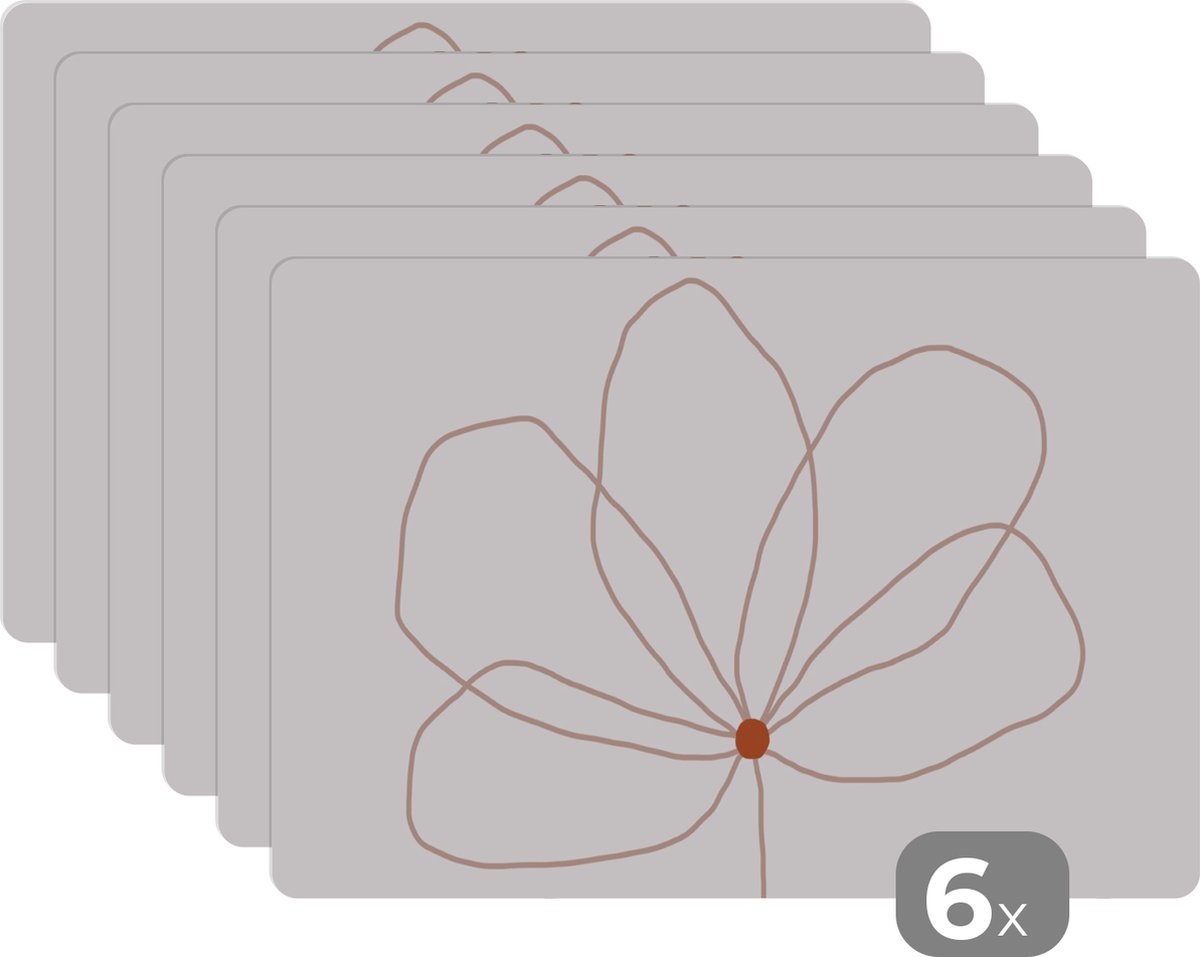 Placemat - Bloem - Natuur - Abstract - Minimalisme - Onderleggers - Placemats - 45x30 cm - 6 stuks